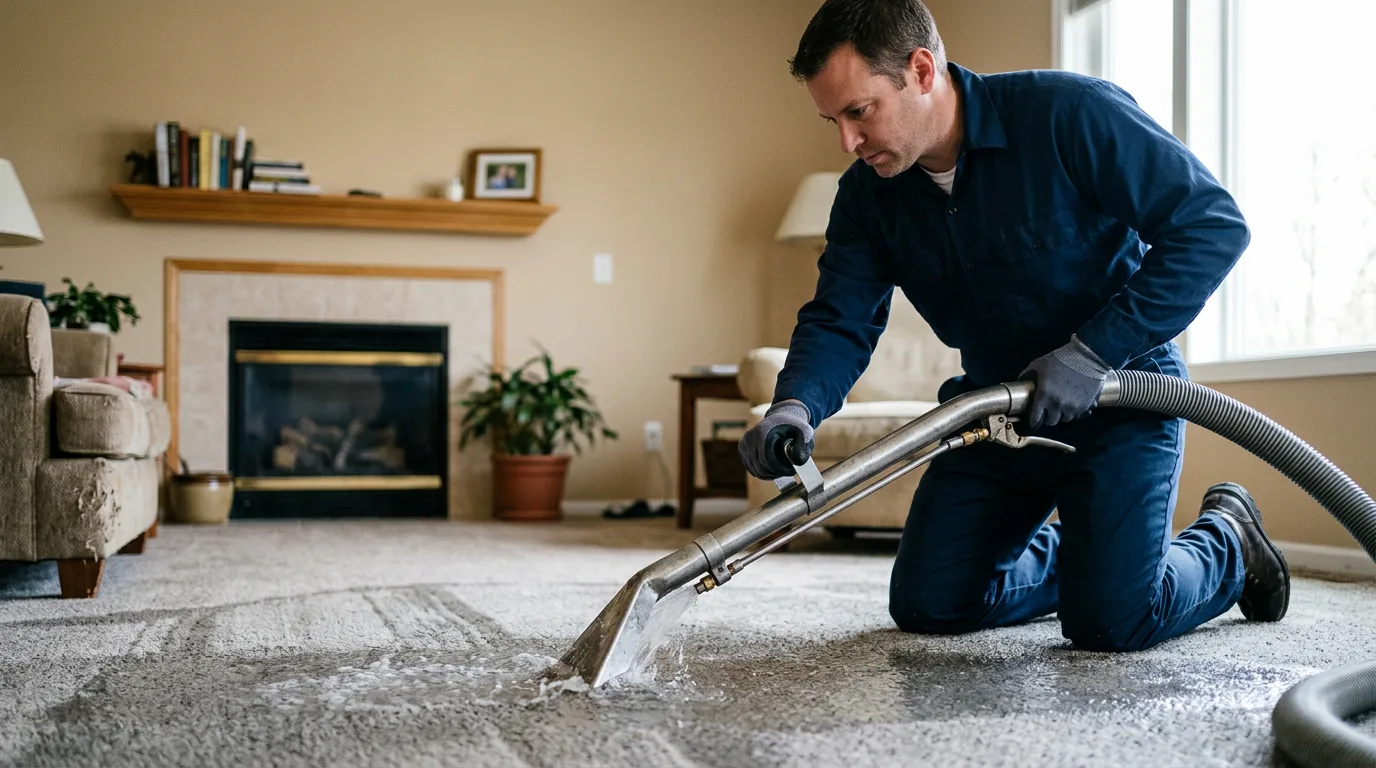 Water damage restoration technician working near Harrisburg, MO